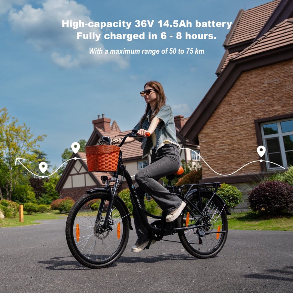 TTGO YY-26ST Elektrische Fiets - 250W Motor - 36V14.5Ah Accu - 26x1.75" Banden - Max Snelheid 25km/u - Max Bereik 60-75km - Shimano 6 Versnellingen - Zwart thumbnail 5