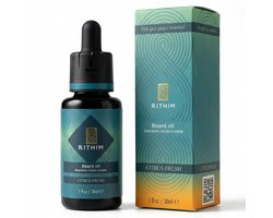 Rithim® Baardolie Citrus Fresh 30 ml – Baardverzorging | Frisse citrusgeur | Ultralichte hydratatie | Vitamine-C boost met o.a. sinaasappel-, grapefruit- & citroenpitolie