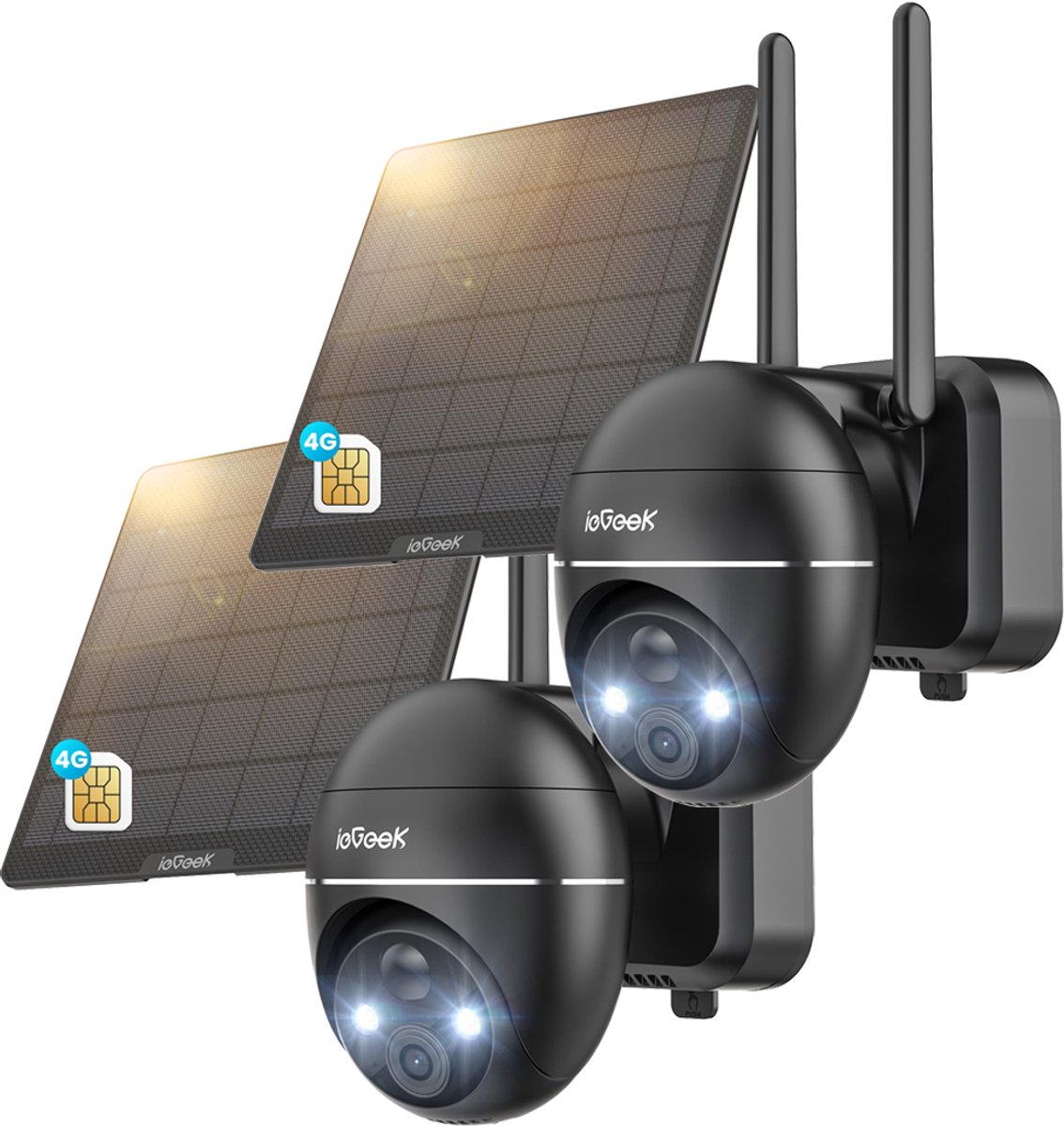 4G LTE Beveiligingscamera voor Buiten – 2K – Auto-Tracking & AI Detectie – Nachtzicht – WiFi & 4G – Zonnepaneel - Pan tilt - Full HD - Weerbestendig - AI Tracking – Inclusief SIM-kaart - Zwart - 2 stuks