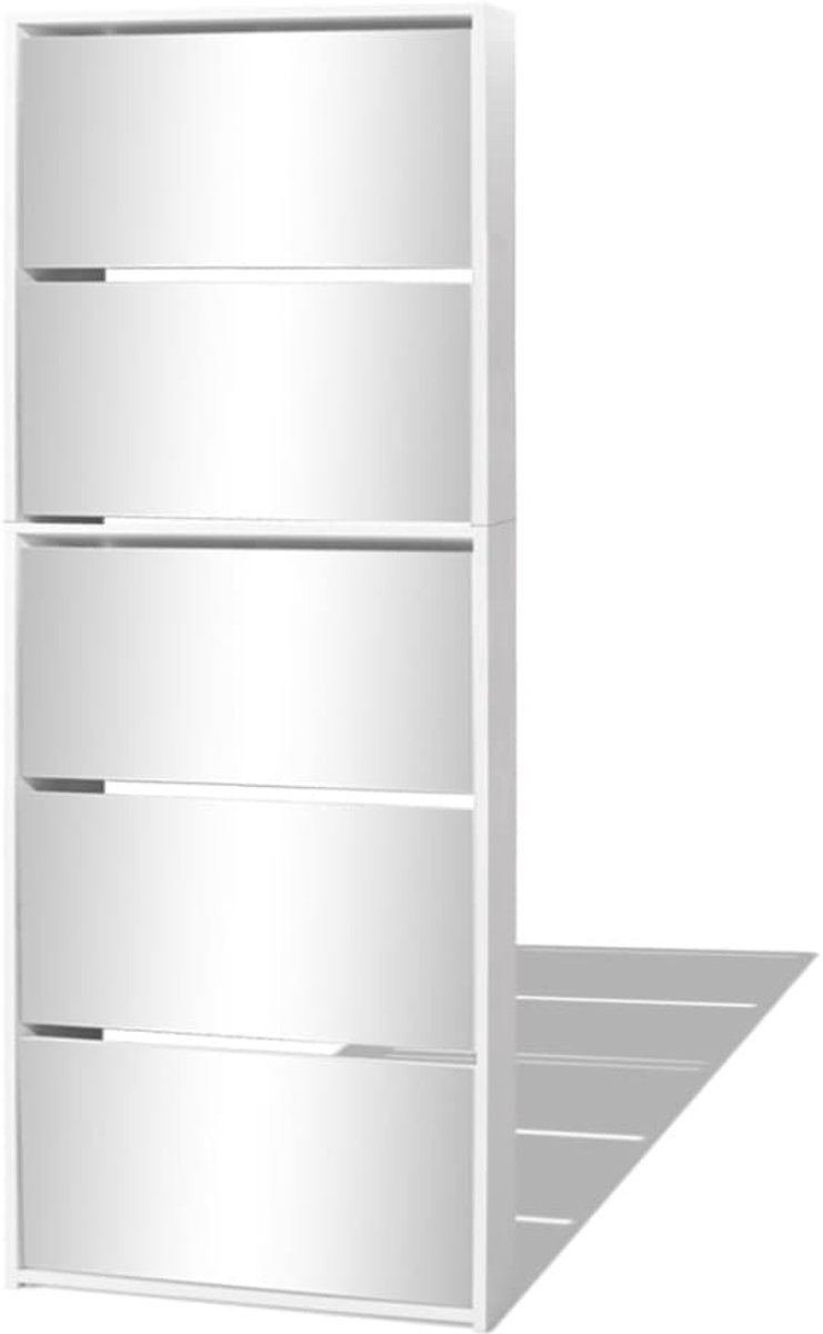 Schoenenkast | Schoenenrek | Opbergkast met 5 spiegels 63x17x169,5 cm wit