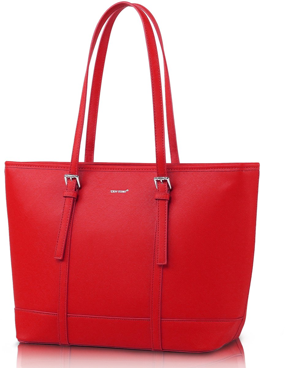 TAN.TOMI Handtas Dames – Shopper met Rits – Praktische Schooltas & Casual Schoudertas - Rood