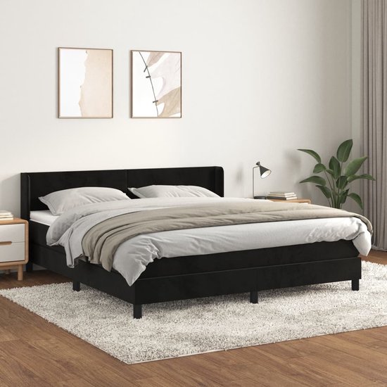 vidaXL - Boxspring - met - matras - fluweel - zwart - 160x200 - cm