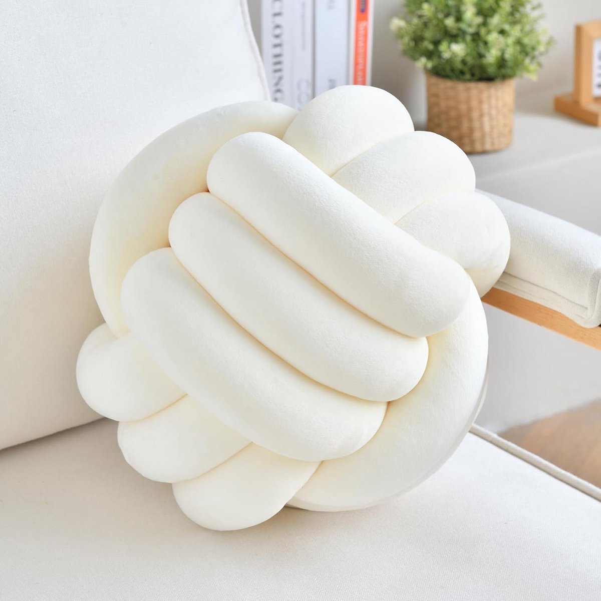 Decoratief Geknoopt Sierkussen | Zacht Pluche Kussen voor Bank, Sofa of Kinderkamer | Ronde Woondecoratie