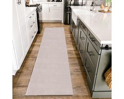 HomebyHome Short Pile Rug, Corridor, 80 x 150 cm, Cream, Washable Rug for Bedroom, Living Room and Ideal as Kitchen Rug, Extra Soft, Plain, Non-Slip, Small