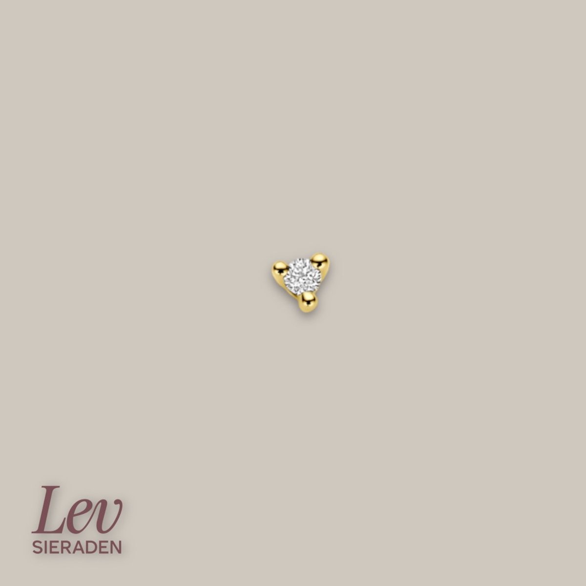 Lev Sieraden - 14 karaat geelgouden oorknop - diamant 0.02ct h p1 - per stuk