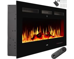 tectake® Wandhaard - Elektrische Haard - Sfeerhaard - 127 x 12 x 43 cm - 900W & 1800W - Bediening…