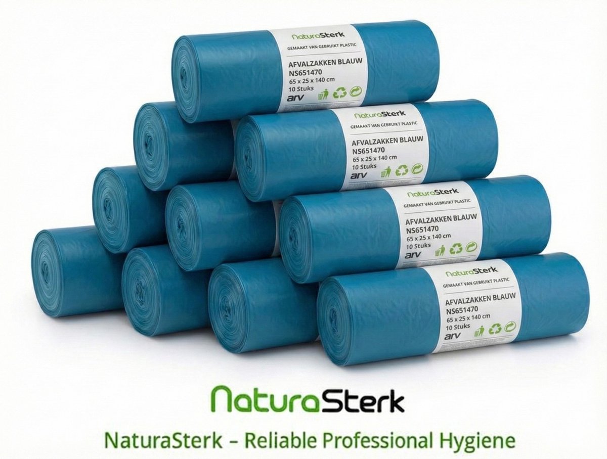 NaturaSterk Afvalzak Blauw T70 65x25x140 cm 10 Rollen x10 Stuks ( Totaal 100 Stuks )