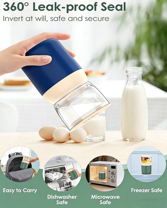 Yoghurt beker to go - 700 ml Dubbellaagse Mueslibeker - Met Lepel En Geïsoleerde RVS Binnenwand - Lekvrije Isolerende Beker To Go - Voor Overnight Oats En Soep - Ideaal Voor School Reizen Picknick Ontbijt En Lunch - Herbruikbare Lunchbeker — afbeelding 3