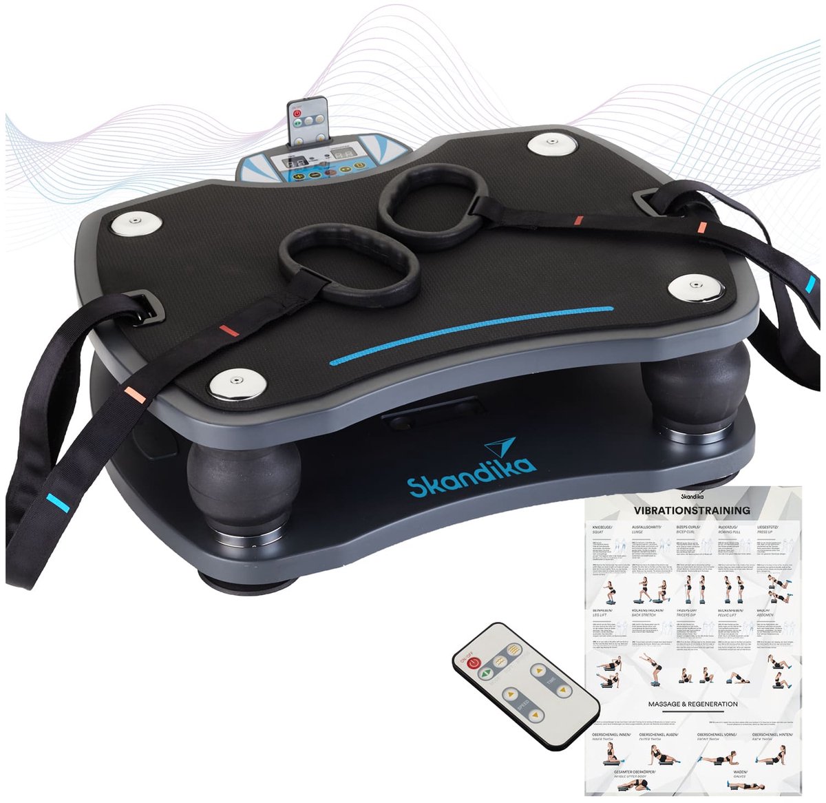Skandika 3D 500 Trilplaat - Trilplaten - Groot antislip oppervlak - 4 programma's + 20 niveaus - Incl. trainingsbanden, afstandsbediening + poster - Fitness vanuit huis - Fitnessapparaten - zwart
