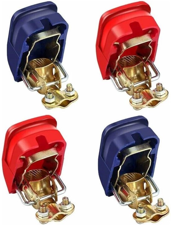 12V accuklemmen koper snelkoppeling, 2 paar (rood/blauw), voor auto, boot, camper, vrachtwagen