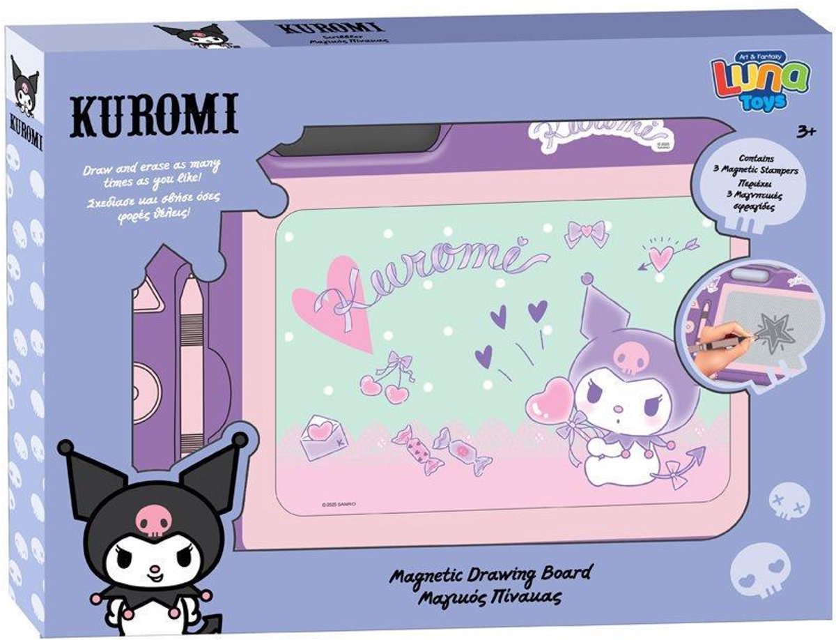 Kuromi Uitwisbaar Tekenbord – 38 × 28 cm – Inclusief Pen & Stempels – Creatief Speelbord voor Kinderen