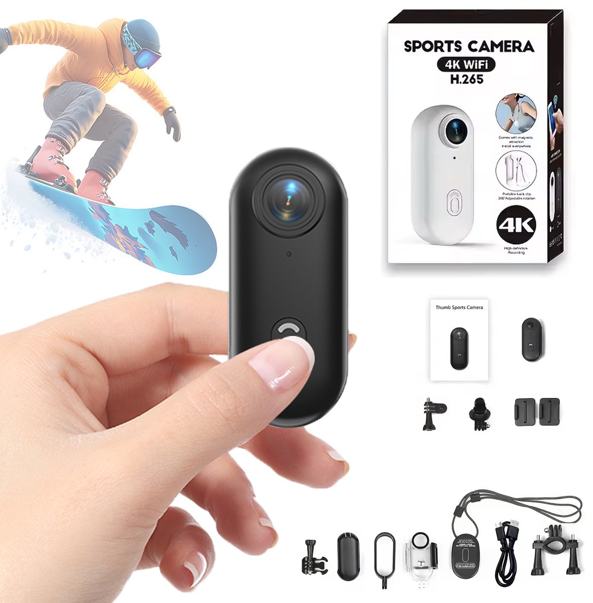 Mini Action Camera 1080P Bodycam Mini-Sportcamera Mini WiFi-actiecamera, IP68 Waterdicht tot 30 Meter, 120° Groothoeklens, Mini POV-Vlogcamera, 800 mAh Batterij, Draagbare Camera Voor Motor-/fiets-/ski-/huisdierhelmen, Compacte Dashcam (Zwart)