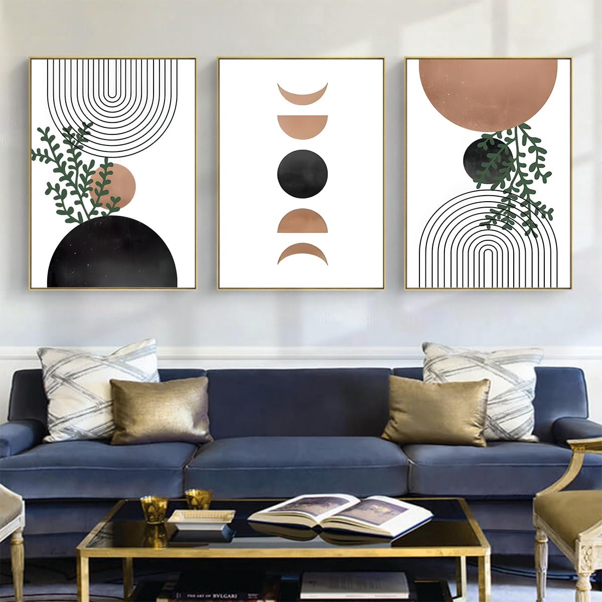 Unyqoos Set van 3 Abstracte Geometrische Lijnkunst Posters voor Woonkamer Decoratie wit