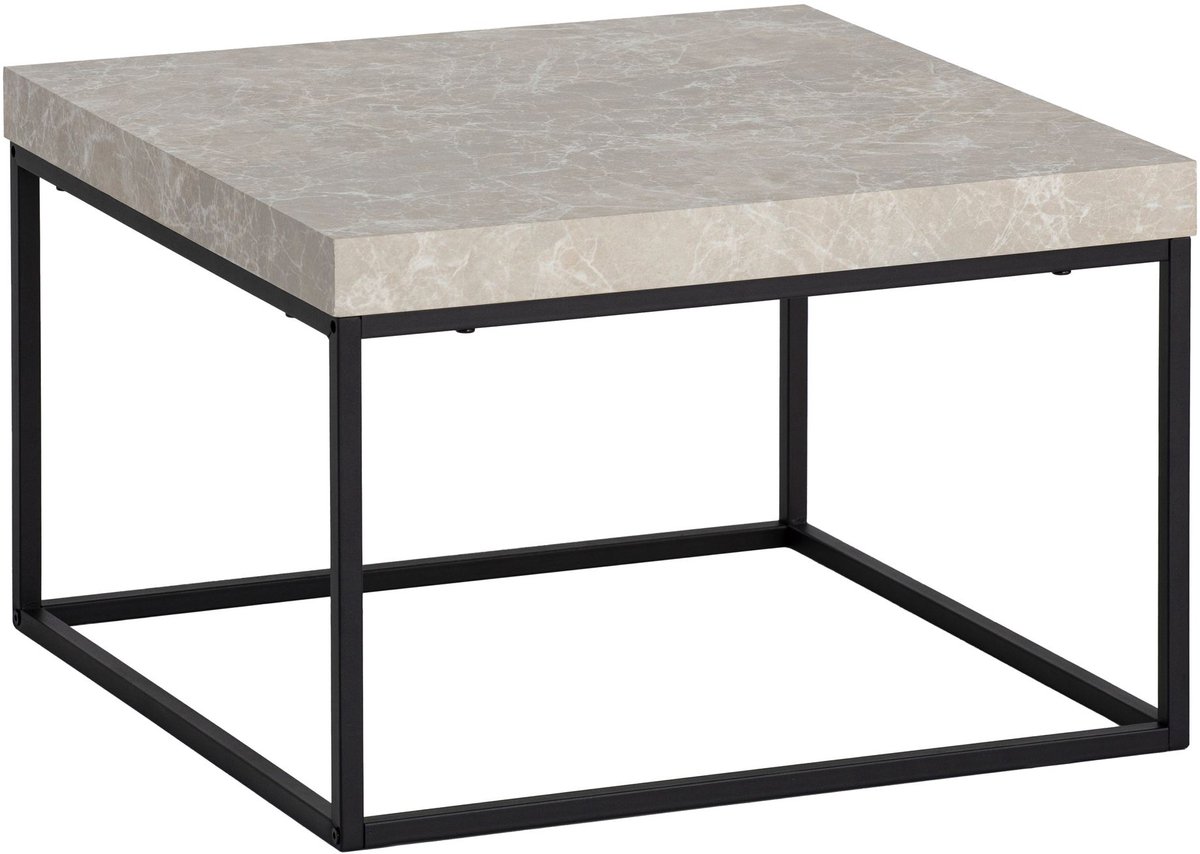 salontafel 60x60x38 cm zandkleurige salontafel in steenlook modern, design woonkamertafel vierkant, lounge salontafel beige, salontafel metalen poten klein