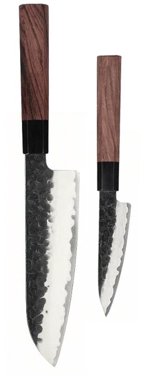 Shinrai Knives - Kurayami 2-delige Damascus Messenset - Santoku + Schilmes