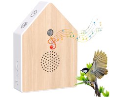 Vogelgeluiden Huisje met Sensor - Vogelhuisje Met Geluid - 4 Natuurlijke Vogel - Ontspannend Vogelgezang - Bewegingsmelder - Aanpasbaar Volume - Decoratieve Box met Natuurlijke Geluiden - voor Badkamer Spa en Ontspanning - 11 x 3,5 x 15,2 cm - Bruin