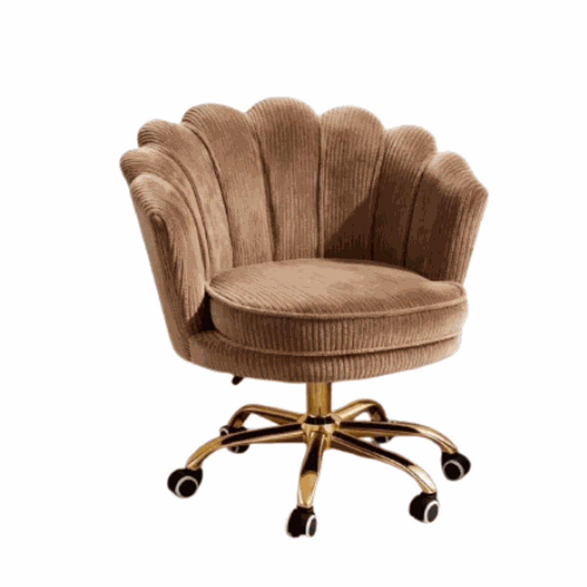 Russle Rib Shell Bureaustoel Bruin met Goudkleurig onderstel - Schelp - Beauty - Salon - Studeren - Slaapkamer - Kaptafel - Visagie - Kapper - Trendy - Verrijdbaar - Verstelbaar Bruin/Goud