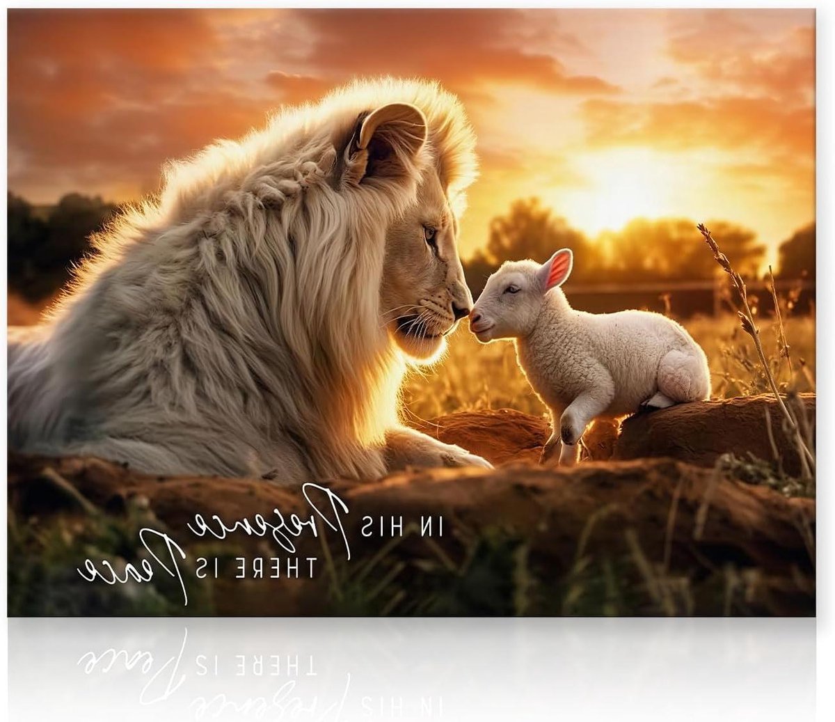 Provento - Christelijke wandposter met Leeuw en Lam afbeelding voor rustgevende woon- en slaapkamerdecoratie 30×40 cm