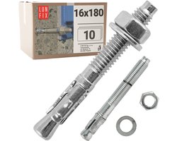 LUN FIX - Boutankers 16x180 mm - 10 stuks - verzinkt staal - beton, pergola, hek, poortbevestiging
