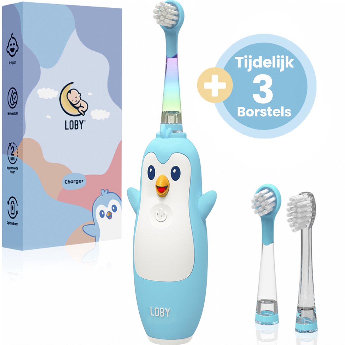 Loby Pïnguin Elektrische Tandenborstel Kind Oplaadbaar Blauw - Loby - €39,95