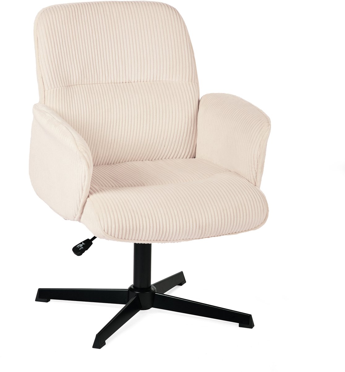 MEUBLES COSY THOMASINACORDL relaxfauteuil – brede corduroy stof, beige zitting, draaibaar, verstelbare hoogte, armleuningen, zwarte metalen voet
