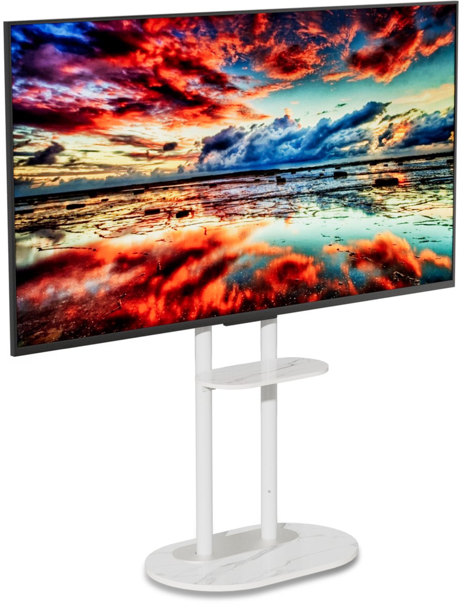 unho Witte tv-standaard met plank - voor 45-75 inch flatscreen-tv's met LCD- of LED-scherm - Tv-standaards van gesinterd steen - In hoogte verstelbaar - Zware voet voor tv-bevestiging - VESA 600x400 - voor toilet, vergaderruimte, slaapkamer