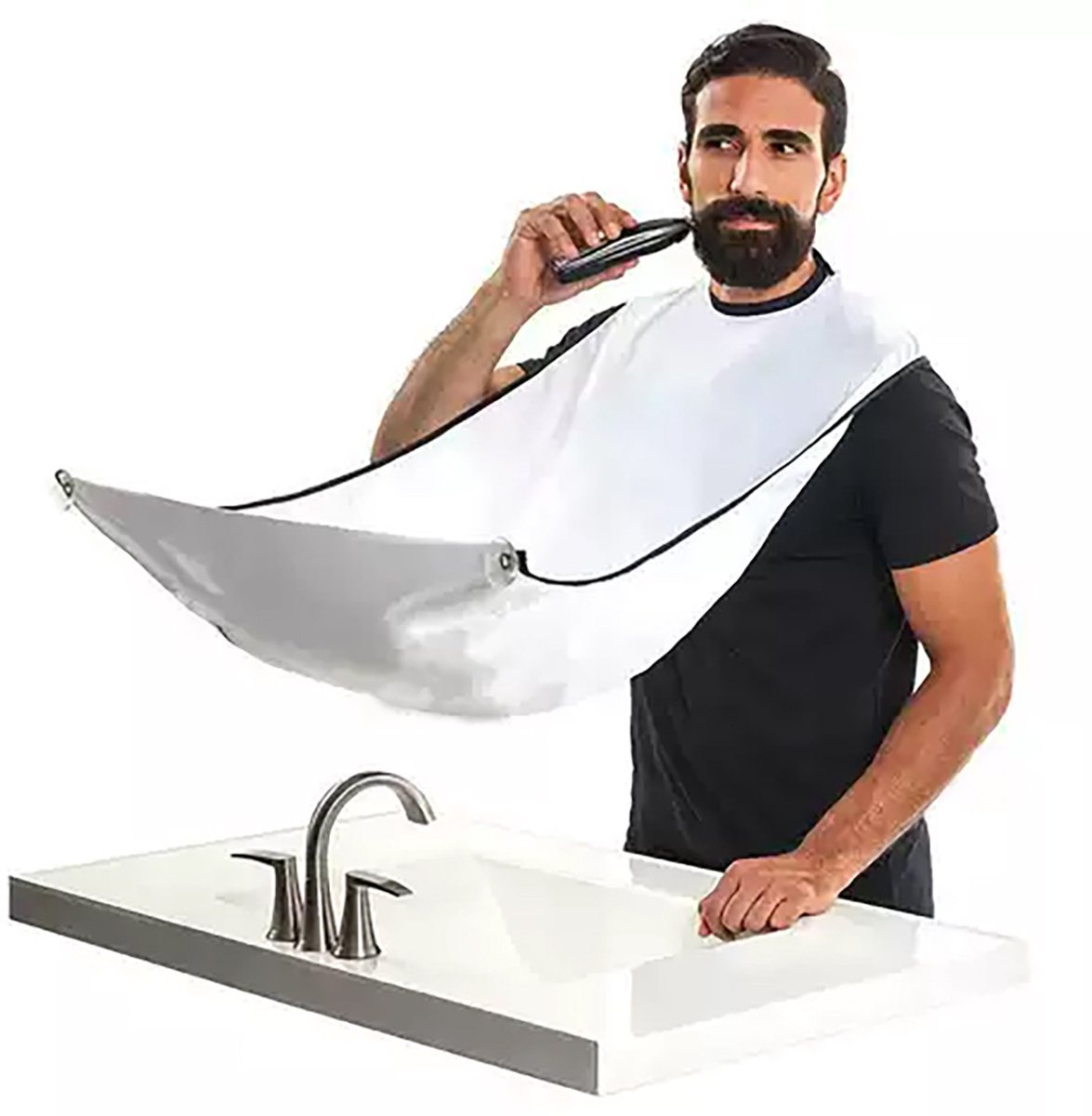 Baard schort - netje - beard cape - haren opvangen tijdens het scheren - Scheer-schort - Waterdicht schort - Voor baard- en gezichtsverzorging - Beschermt kleding tegen scheerschuimvlekken - wit