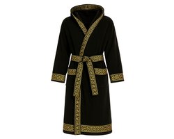 Luxe badjas heren - zwarte badjas met gouden details – 100% Katoen – met grote capuchon – Dubai stijl badjas voor hem - maat M/L