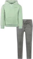 Koko Noko - Kledingset - Basic Collection - Bio Cotton - Grijze jeans - Sweater with hood Faded green - Maat 134
