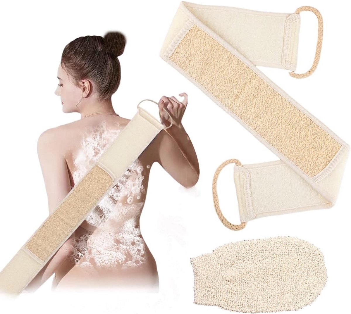 Set van 2 Scrubhandschoenen voor Lichaam en Rugreiniger voor Onder de Douche