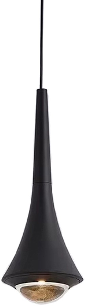 Lumiasfer - Pendellamp 'Bolinus' - slanke LED hanglamp met bolle lens - mat zwart - 5W - warm wit licht (3000K) - voor horeca, hotel, thuis, praktijk
