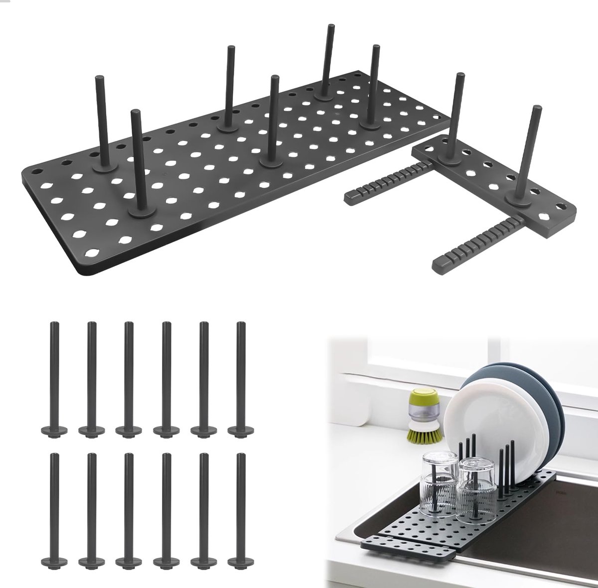 Unyqoos® Uitschuifbare keukenset voor borden en deksels met ruimtebesparend ontwerp