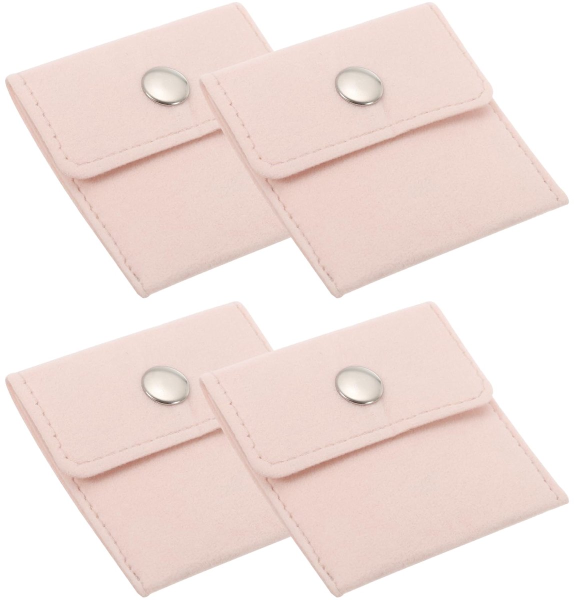 3x7 Inch Sieraden Pouch, 4 Pack Fluwelen Zakjes Snap Knop Draagbare Opbergtas voor Oorbellen Armbanden Kettingen Ringen Horloge, Roze