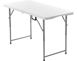 4 ft opvouwbare tafel, draagbare, in tweeën opvouwbare multifunctionele tafel met verstelbare hoogte en ingebouwd handvat, duurzame rechthoekige kunststof tafel voor binnen- en buitengebruik, ideaal voor feesten, diners, picknicks en kamperen, wit