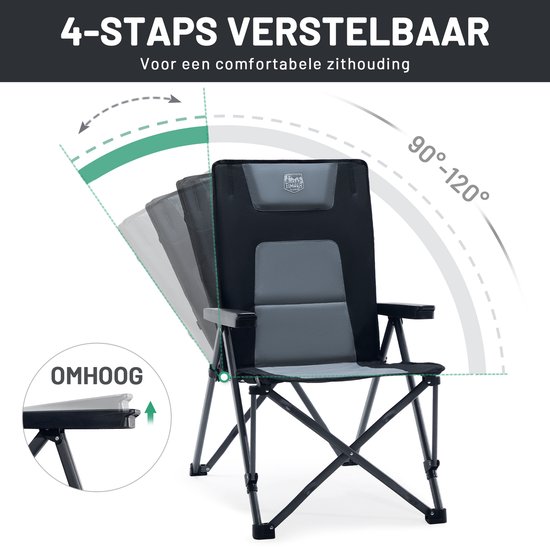 TIMBER RIDGE 2 Stuks Campingstoelen - Opvouwbaar - 4 Verstelbare Standen - 260 KG draagvermogen - Vouwstoel - Visstoel - Zwart van Merkloos — afbeelding 4