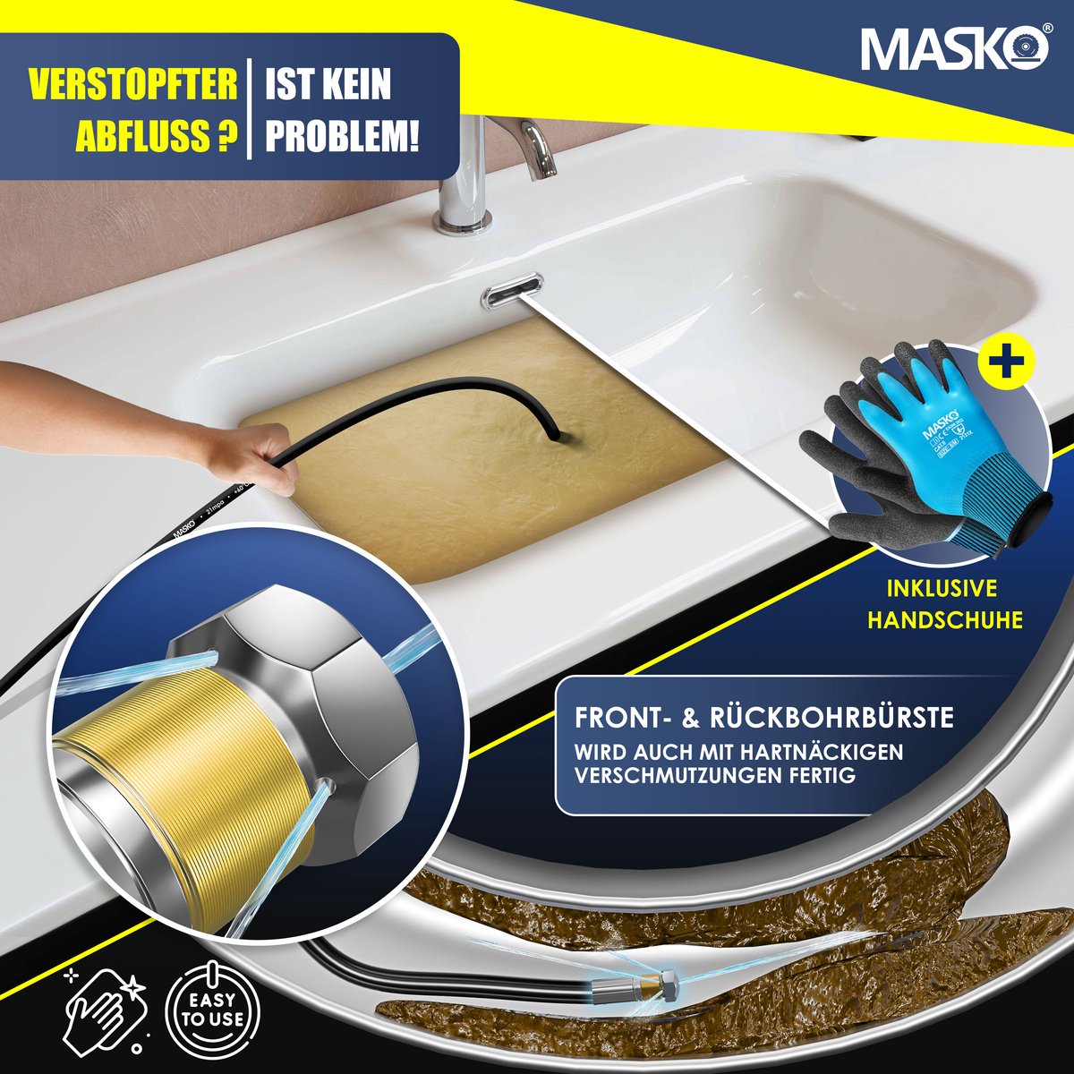 MASKO® Rioolreinigingset Rioolslang 15 Meter - Geschikt Voor Kärcher K2, K3, K4, K5, K6, K7 & Lavor Hogedrukreiniger - Universele Afvoerslang - Afvoerpijp Slang Reiniging Set – foto 4
