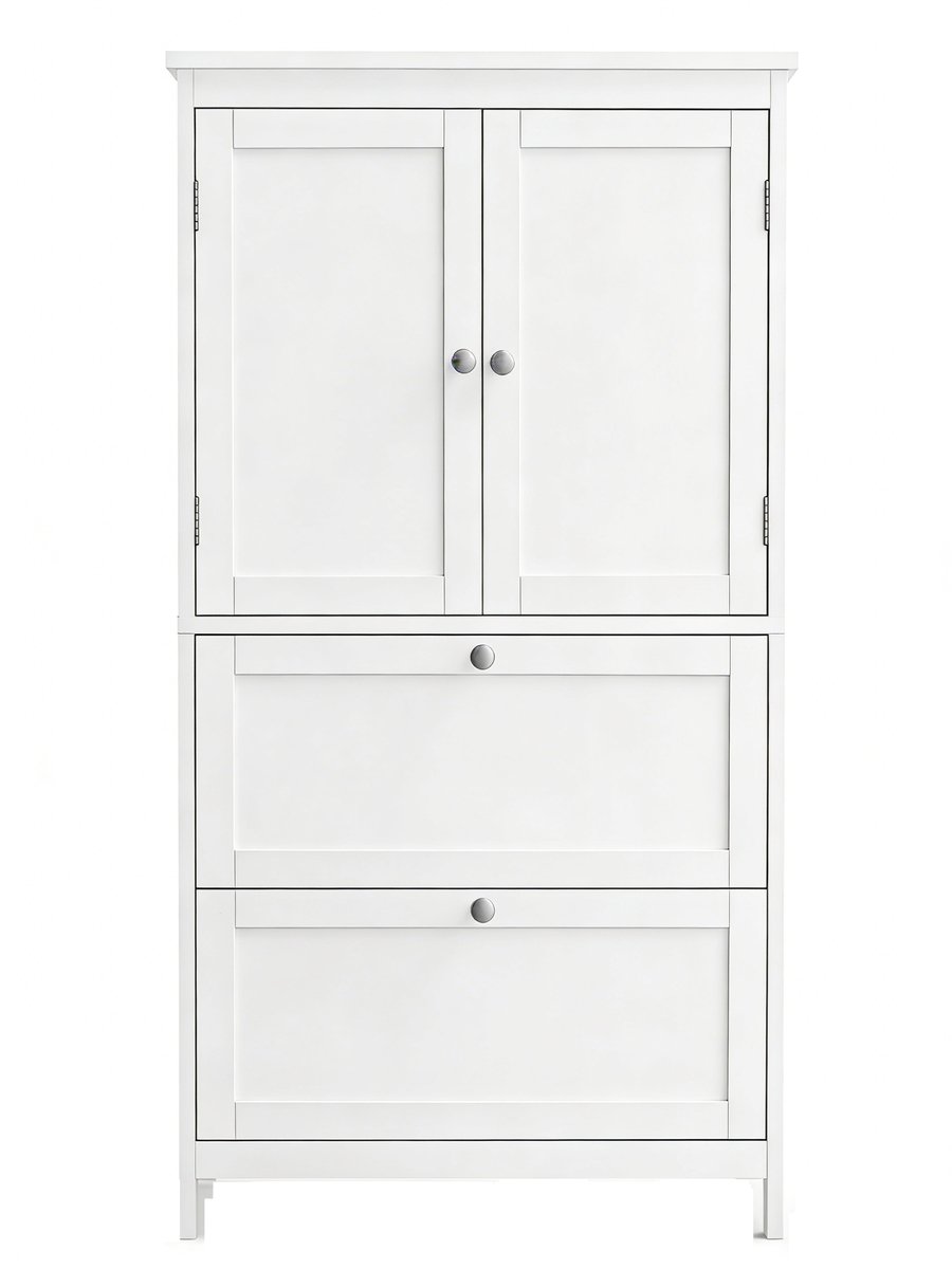 Opbergkast Badkamerkast,30x60x110 cm, wit Dressoir Bijzetkast met verstelbare planken, 2 l