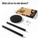 Onderdelen van de Minismus toiletrolhouder: basis, 2 stangen, schroeven en inbussleutel.