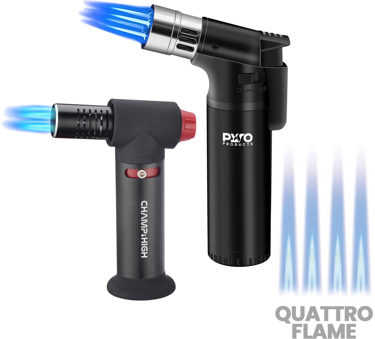 Quattro Pro Aansteker Pakket Zwart - Hervulbare aanstekers - Gasbranders - Vuurwerk aanstekers - Gasaanstekers - Windproof
