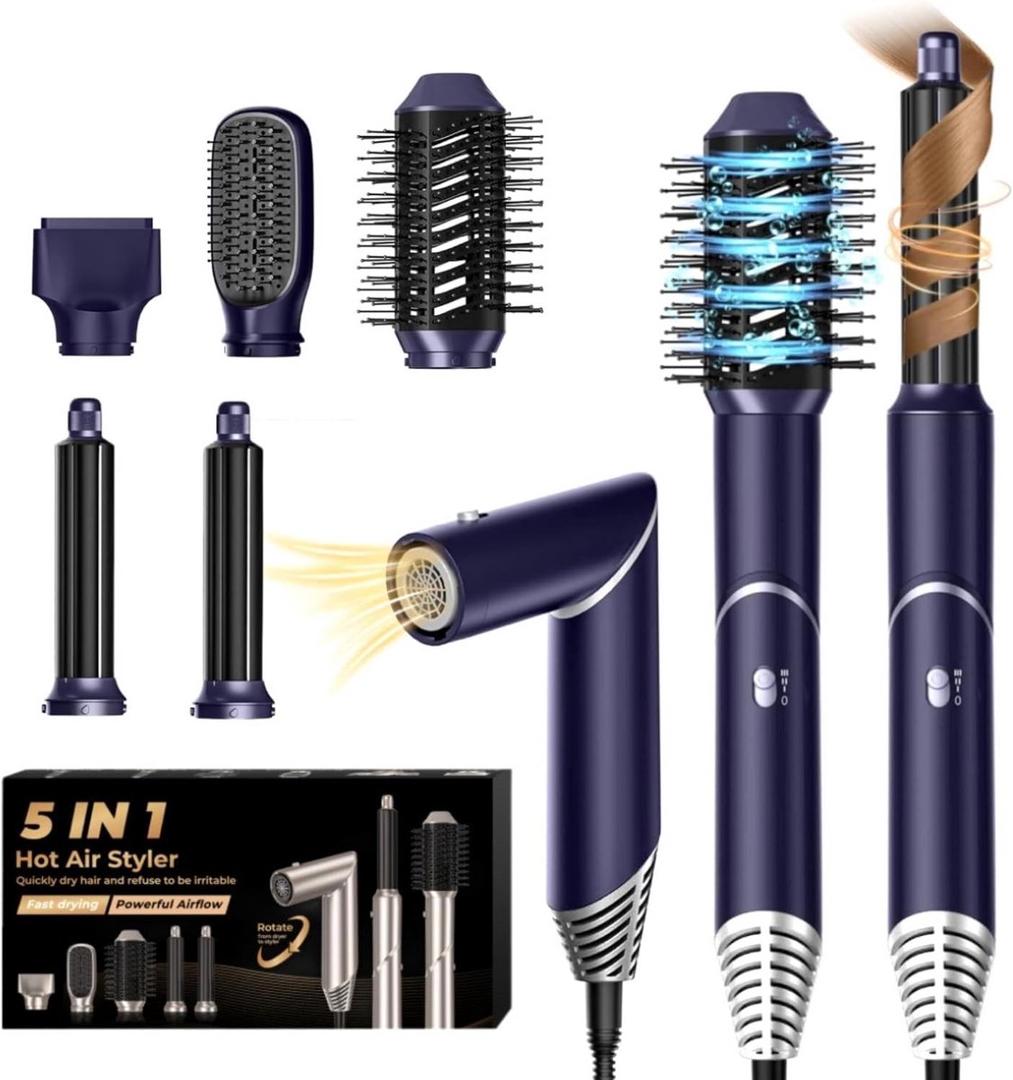 5-in-1 Warme Lucht Styler Multistyler Ionische Föhn Borstel Set
