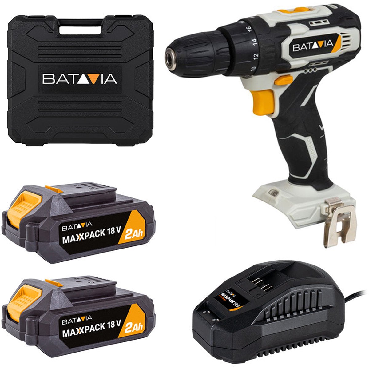 Batavia 18V Accu Boormachine Incl. 2x 2.0Ah Accu & Snellader