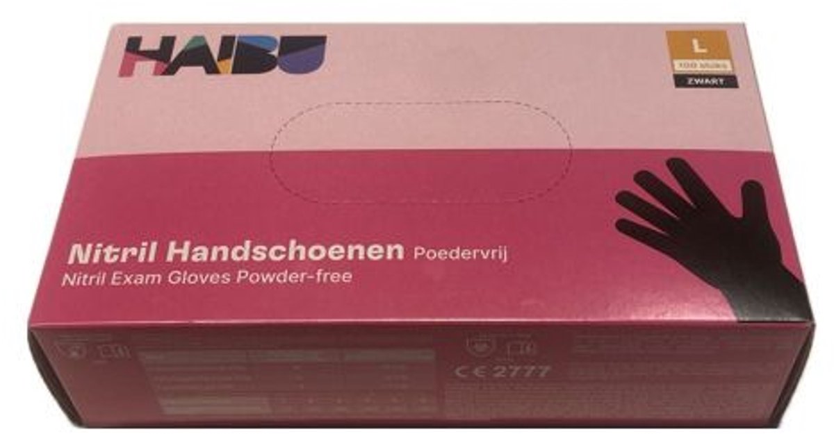 Haibu Nitril Handschoenen poedervrij Zwart L-100st