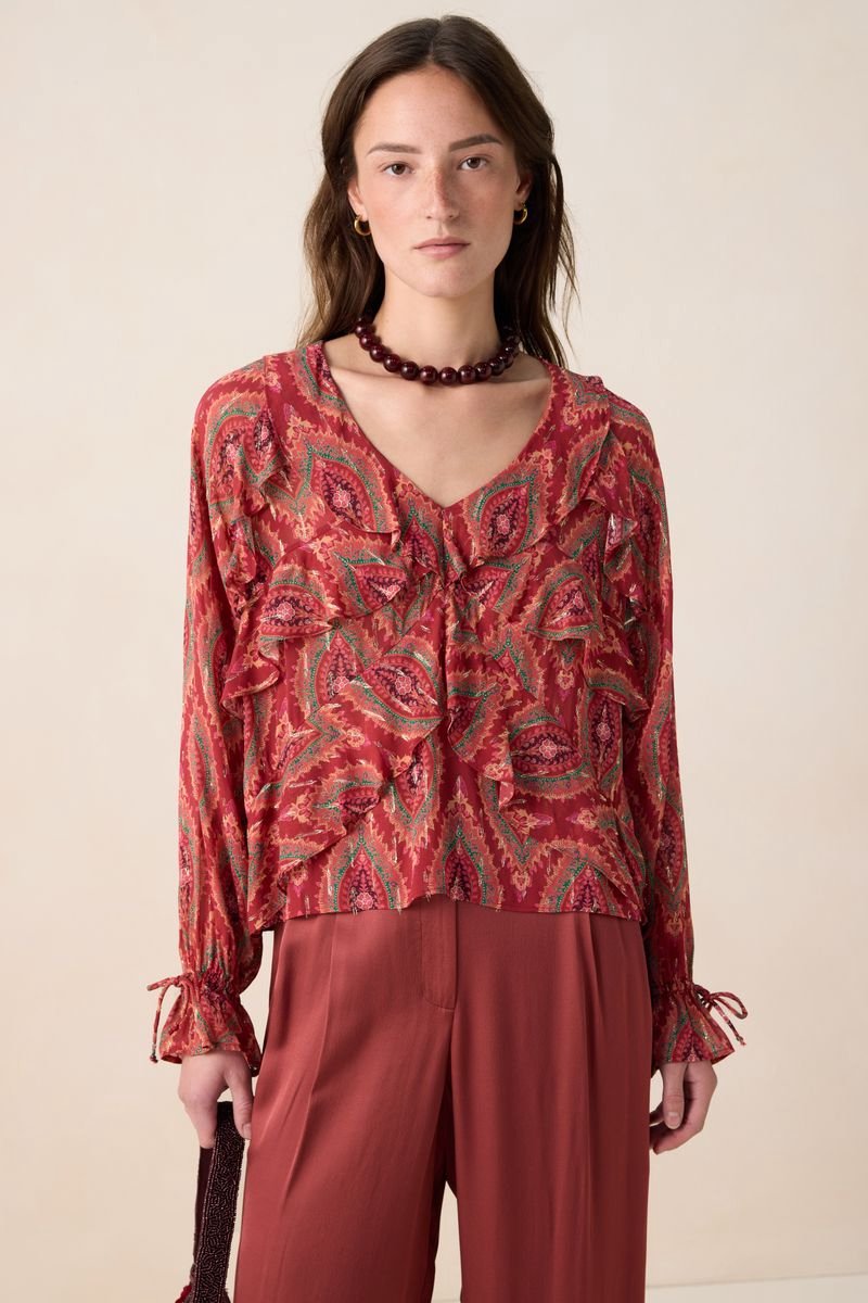 Sissy-Boy - Rode ruffle blouse met print