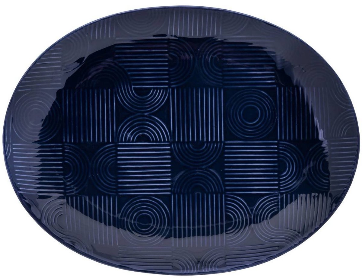 Maxwell & Williams Serveerschaal Arc ovaal, Ceramic, Indigo Blauw, 36x27 cm