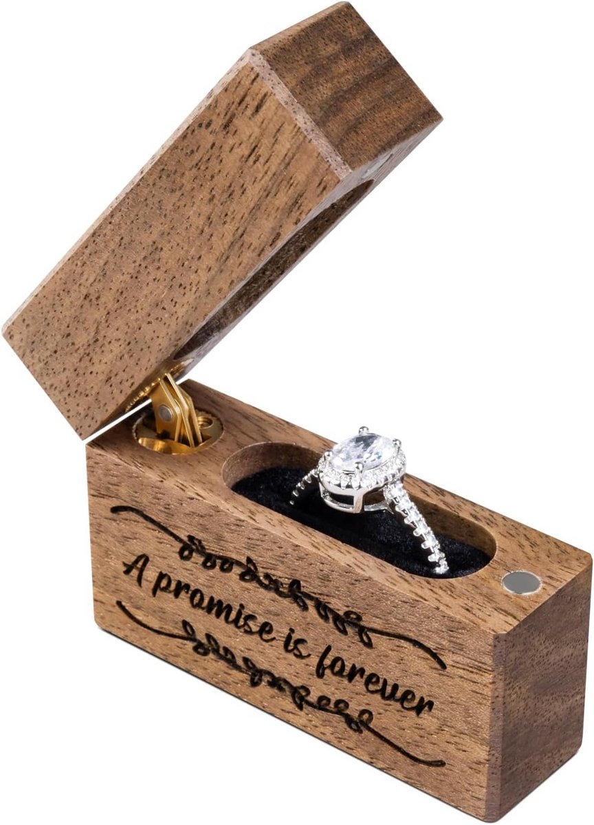 Slimme Houten Verlovingsringdoos voor Aanzoek en Bruiloft - Plat Notenhout