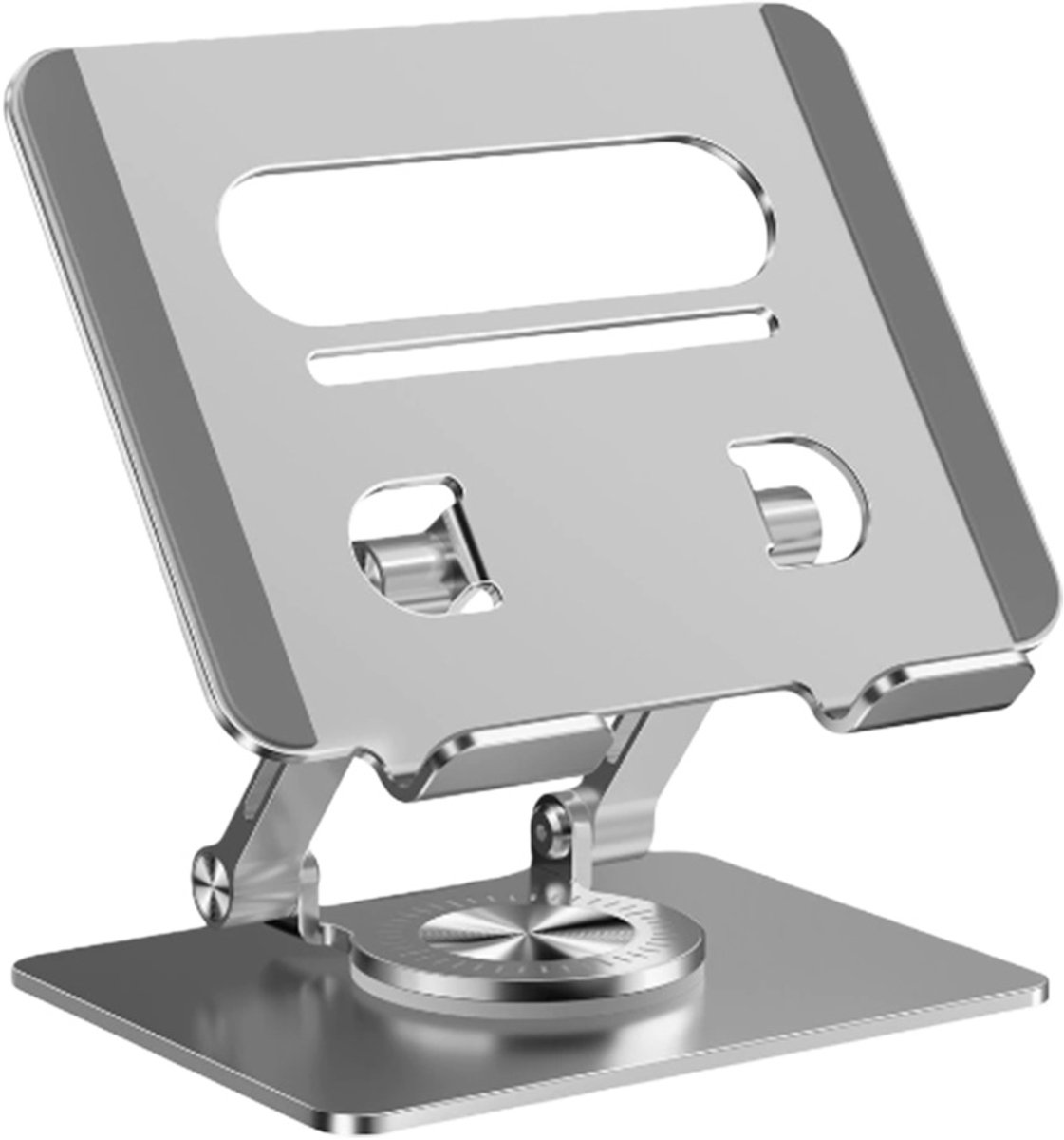Tablet Houder Opvouwbaar-Tablet Standaard Inklapbaar-360° Draaibare Universeel Tablethouder-Extra Stevig & Stabiel-Inklapbare Aluminium Standaard voor Tafel of Bureau-Zilver