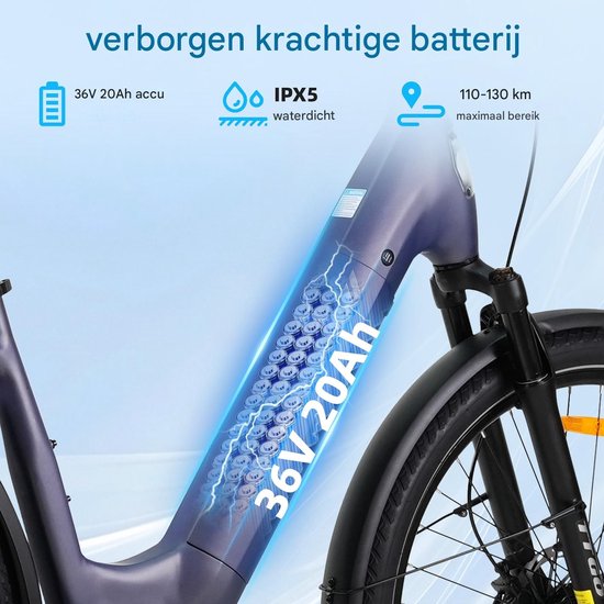 Elektrische fiets 27,5Inch - 20AH - LCD -75NM -9 Versnellingen -Aluminium design -Hydraulische schijfrem - Bereik tot 130km - Pedelec -E-MTB - voor dames en heren - Blauw van Merkloos — afbeelding 3