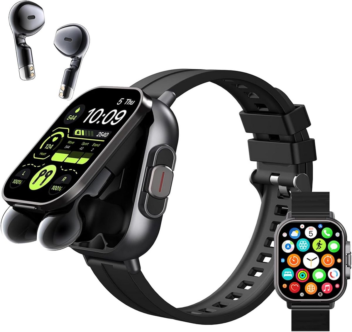 Smartwatch met Oordopjes en HD-scherm – Waterdichte Fitnesstracker voor Heren en Dames