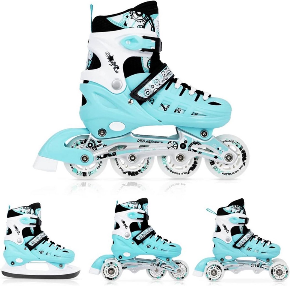 Verstelbare 4-in-1 Skeelers, IJsschaatsen en Roelschaatsen voor Kinderen en Volwassenen