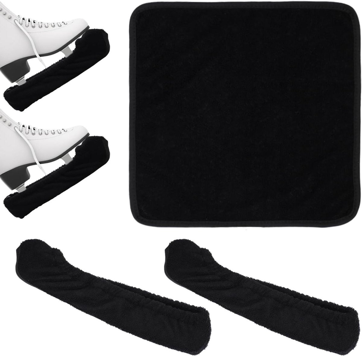 Schaatsbeschermers – Ijsbladbeschermer – Handdoek – Hockey – Kunstschaatsbeschermers – Schaatsaccessoires – Kinderen – Volwassenen – Tieners – Dames – Heren – Zwart – Product voor het beschermen van schaatsen met handige handdoek